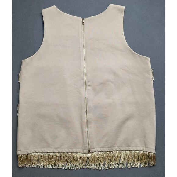 Sunday In Brooklyn Womens Med Metallic Gold Fringe Tank Top boho Tan Sleeveless - Picture 10 of 12